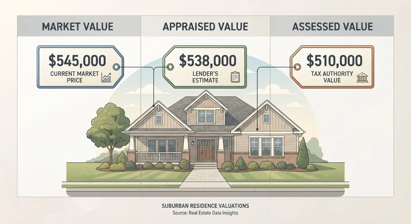 Assessed Value, Appraised Value, and Market Value: What Each Number Means